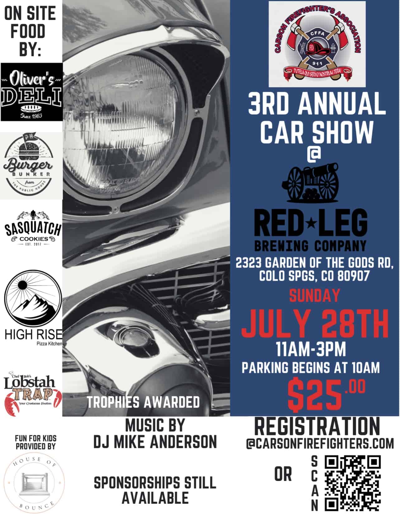 3rd Annual Car Show event at Red Leg Brewing Company in Colorado Springs, CO on July 28, 2025