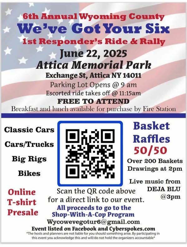 6th Annual Wyoming County 'We've Got Your Six' First Responders Ride & Rally event at Attica Memorial Park in Attica, NY on June 22, 2025