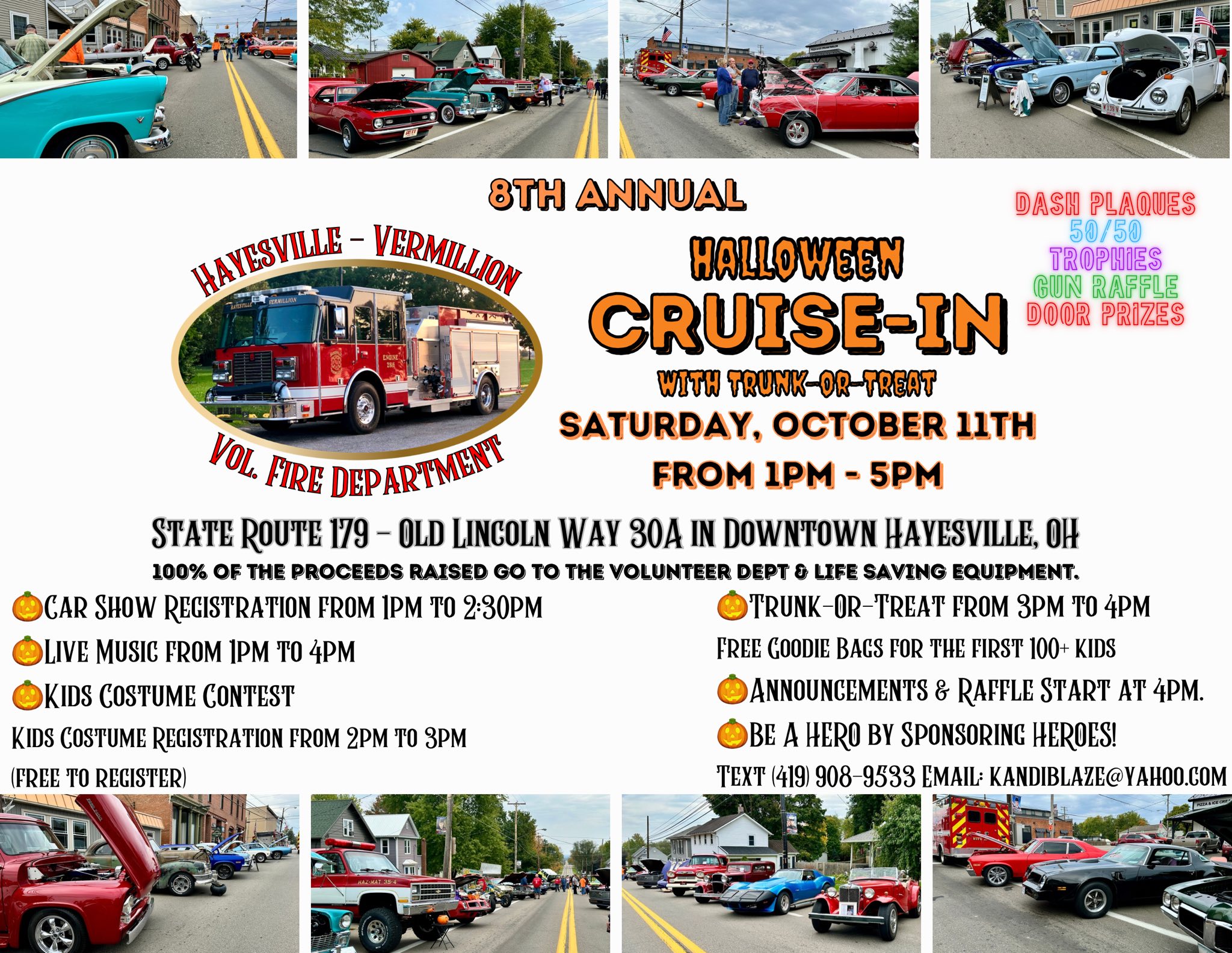 8th Annual Hayesville-Vermillion Fire Department Halloween Car Show event at Downtown Hayesville in Hayesville, OH on October 11, 2025