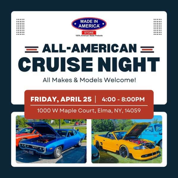 All-American Cruise Night event at Made in America Store in Elma, NY on April 25, 2025