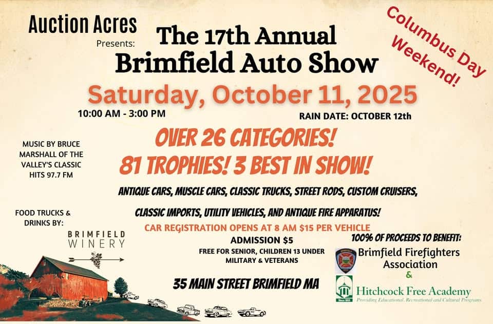 Brimfield’s Annual Auto Show! event at 35 Main St in Brimfield, MA on October 11, 2025
