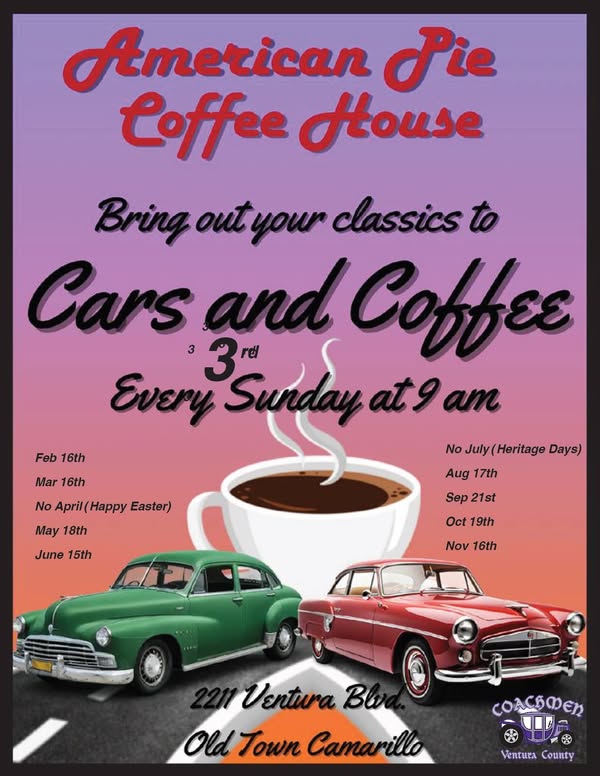 Cars and Coffee event at American Pie Coffee House in Camarillo, CA on February 19, 2025