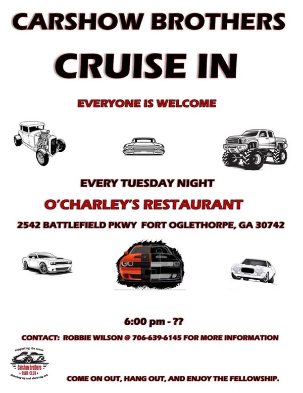 Carshow Brothers Cruise-In event at O'Charley's Restaurant in Fort Oglethorpe, GA on April 4, 2025