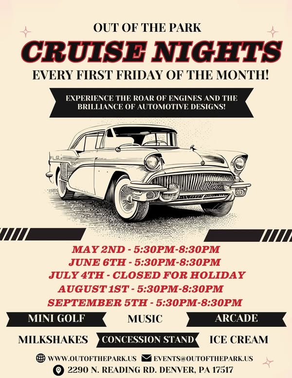 Out of the Park Cruise Nights event at Out of the Park in Denver, PA on May 5, 2025
