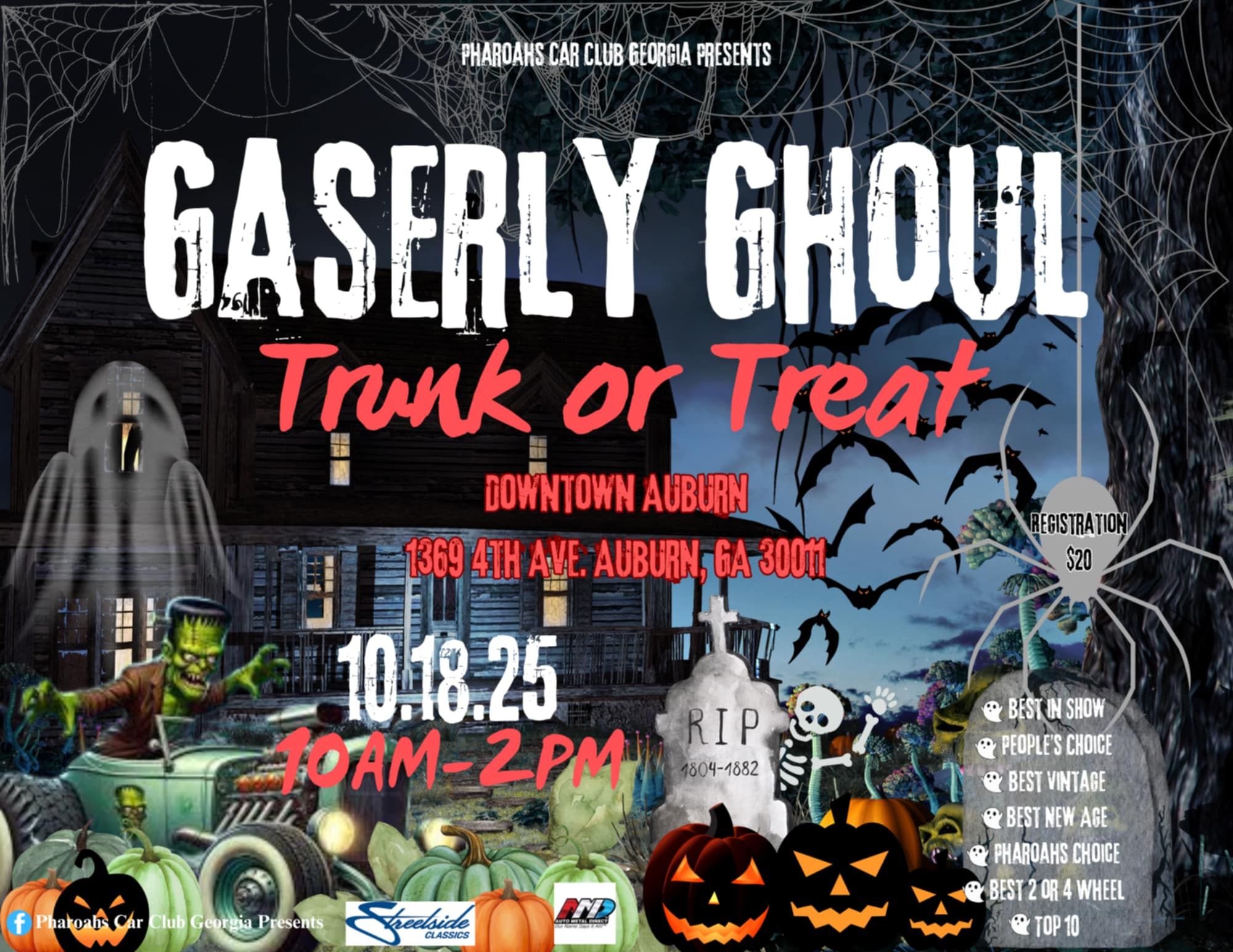 Pharaohs Car Club Georgia Presents: Gasserly Ghoul Trunk or Treat event at Downtown Auburn in Auburn, GA on October 18, 2025