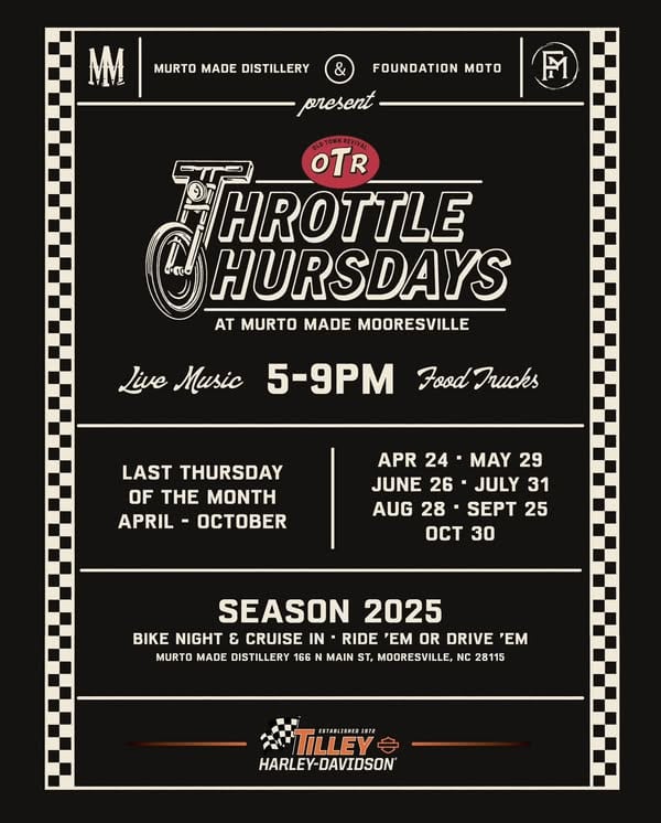 Throttle Thursdays at Murto Made Mooresville event at Murto Made Distillery in Mooresville, NC on May 29, 2025
