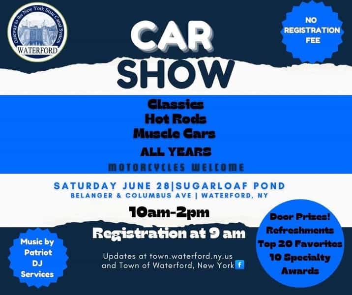 Waterford Car Show event at Sugarloaf Pond in Waterford, NY on June 28, 2025