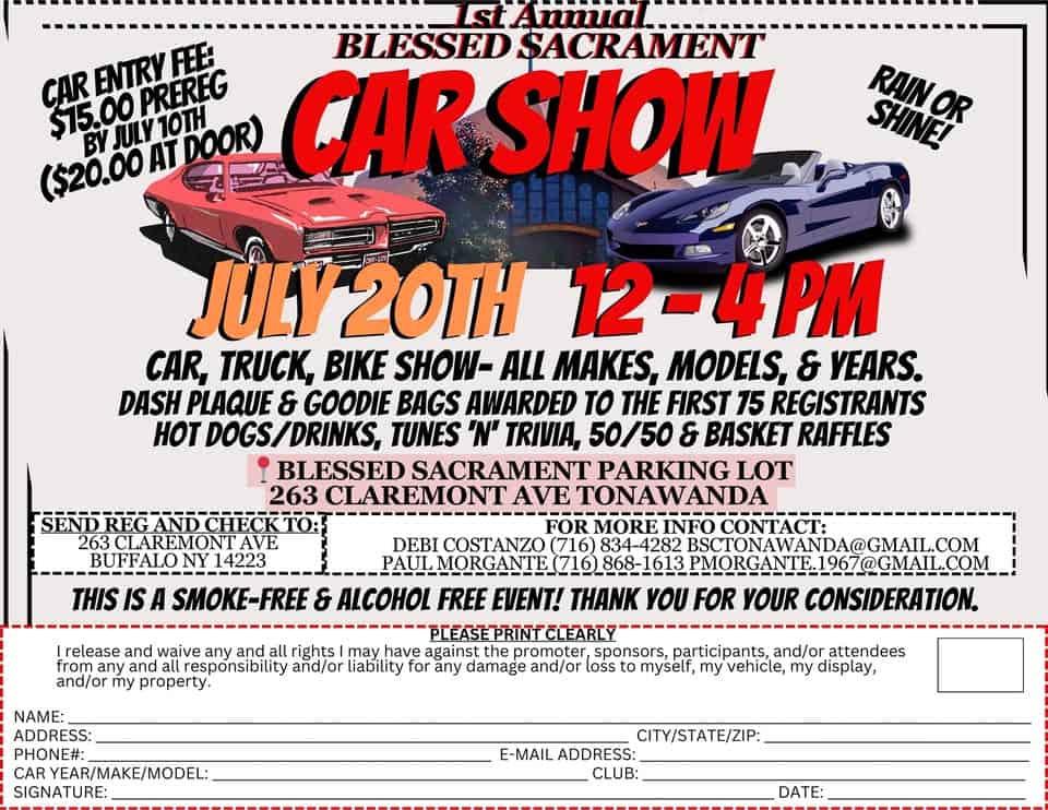 1st Annual Blessed Sacrament Car Show event at Blessed Sacrament Church in Tonawanda, NY on July 20, 2025