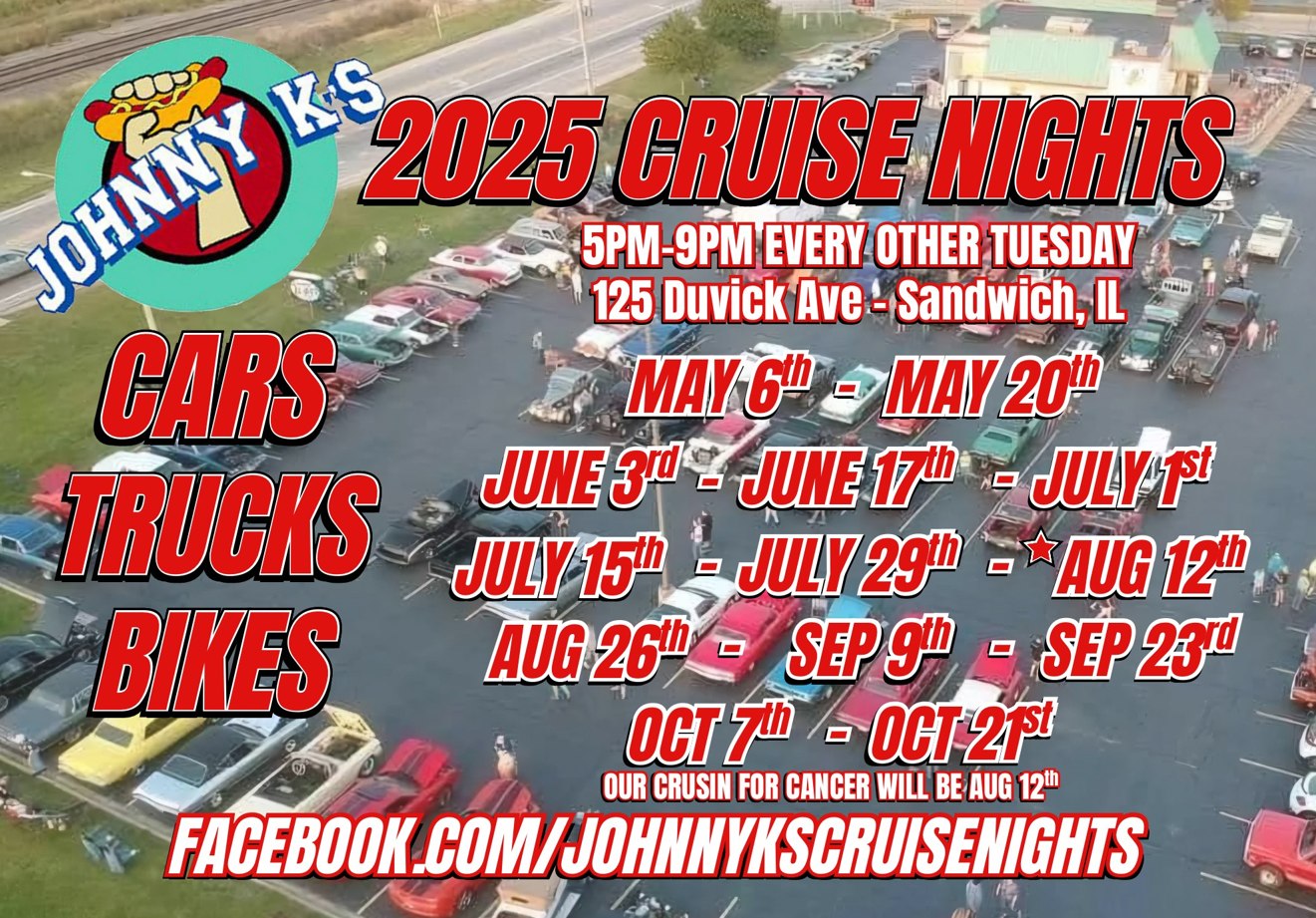 2025 Cruise Nights at Johnny K's event at Johnny K's in Sandwich, IL on May 6, 2025