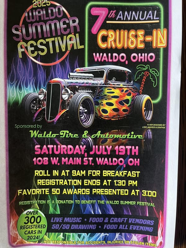 25th Annual Waldo Summer Festival Cruise-In event at Waldo Tire & Automotive in Waldo, OH on July 19, 2025
