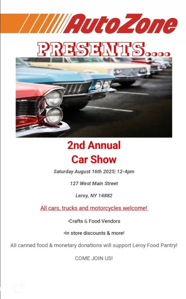 2nd annual car show event at 127 Rt-5 in Le Roy, NY on August 16, 2025