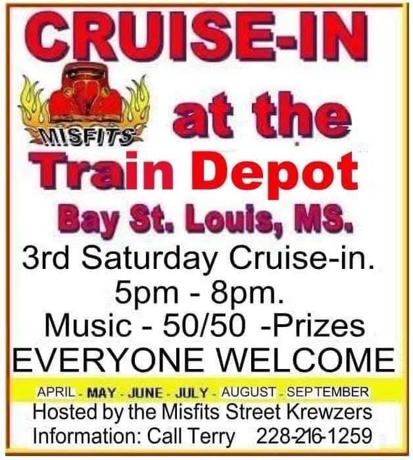 Cruise-In Hosted by the Misfits Street Krewzers event at Train Depot in Bay St. Louis, MS on April 15, 2025