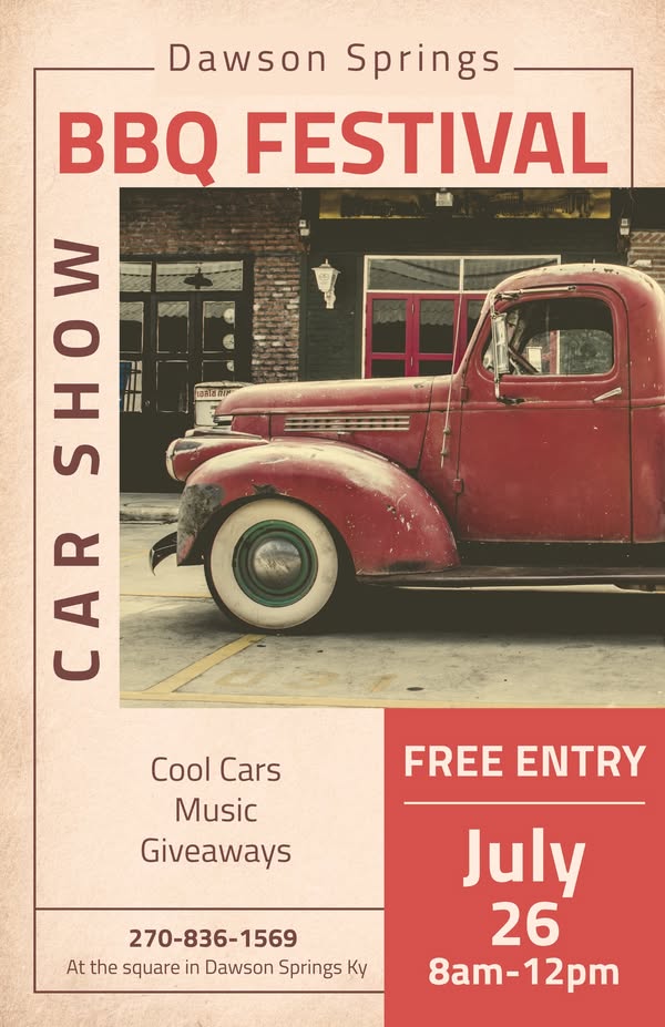 Dawson Springs BBQ Festival & Car Show event at Dawson Springs Town Square in Dawson Springs, KY on July 26, 2025