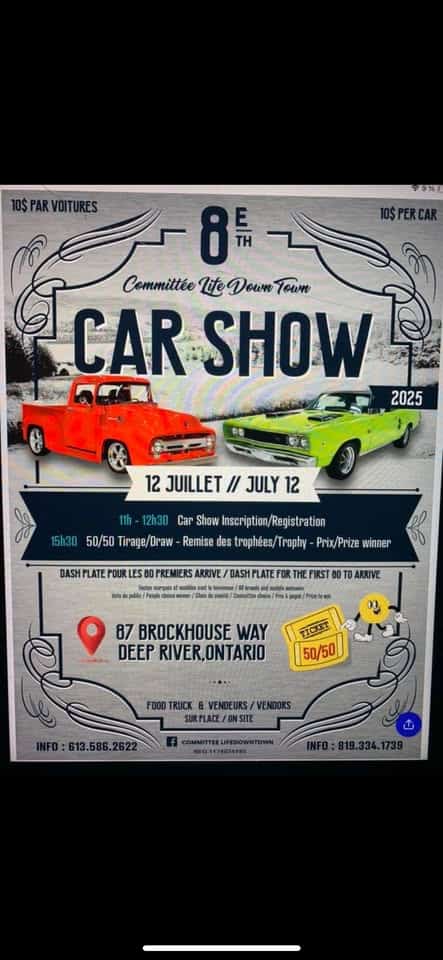 Eighth  edition car show event at 87 Brockhouse Way in Deep River, ON on July 12, 2025