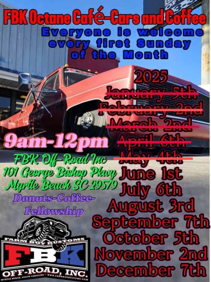FBK Octane Café-Cars and Coffee event at 101 George Bishop Pkwy in Myrtle Beach, SC on June 1, 2025