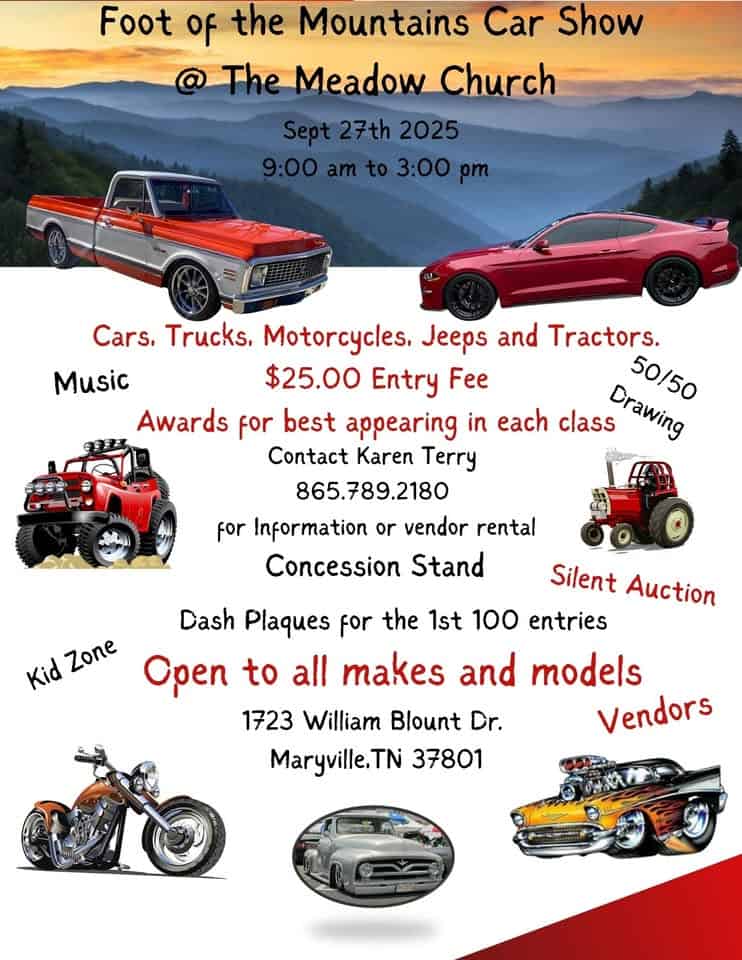 Foot of the Mountains Car Show event at 1723 William Blount Dr in Maryville, TN on September 27, 2025