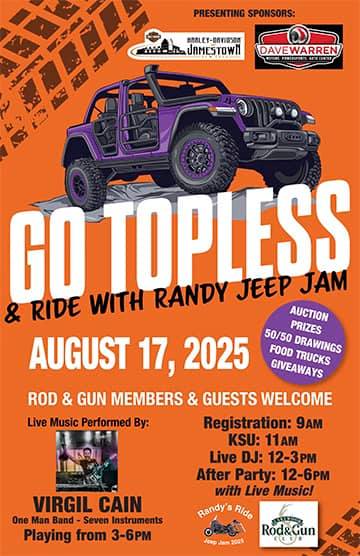 Go Topless and Ride w/Randy Jeep Jam event at 433 E Terrace Ave in Lakewood, NY on August 17, 2025
