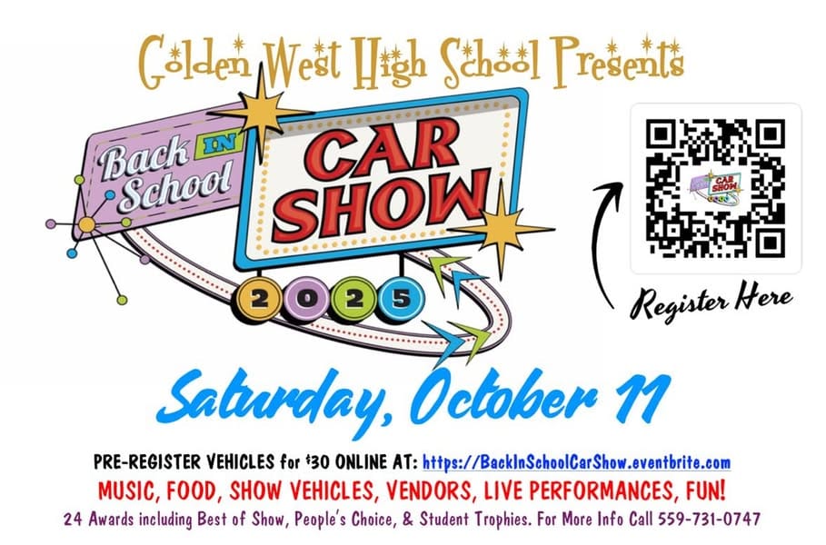 Golden West High School Back To School Car Show event at Golden West High School in Visalia, CA on October 11, 2025