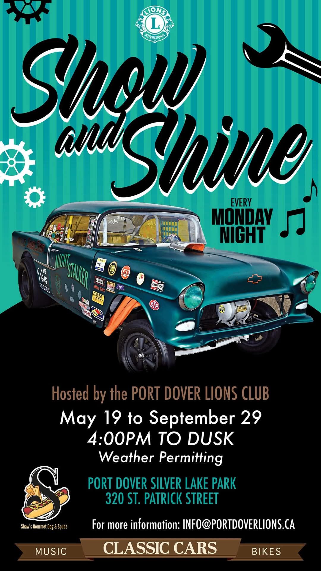 Port Dover Lions Club Classic Car & Bike Show & Shine event at Port Dover Silver Lake Park in Port Dover, ON on May 19, 2025