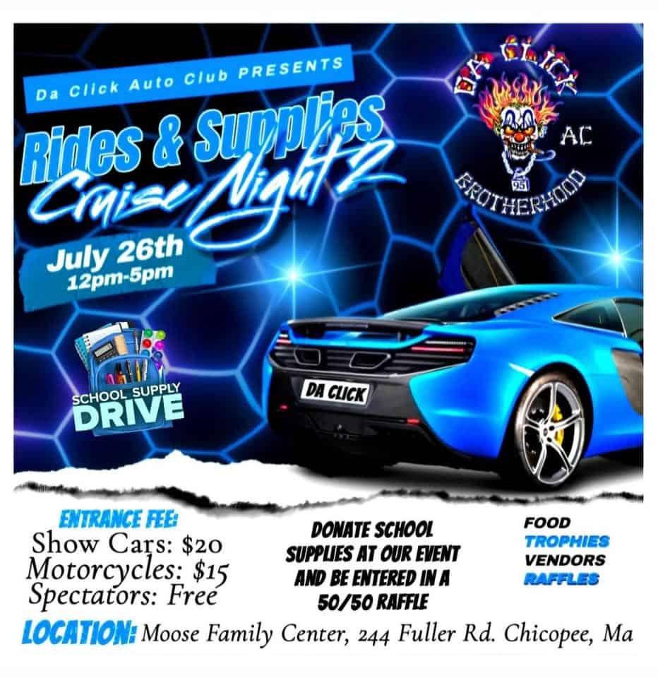 Rides & Supplies Cruise Night 2 event at 244 Fuller Rd in Chicopee, MA on July 26, 2025