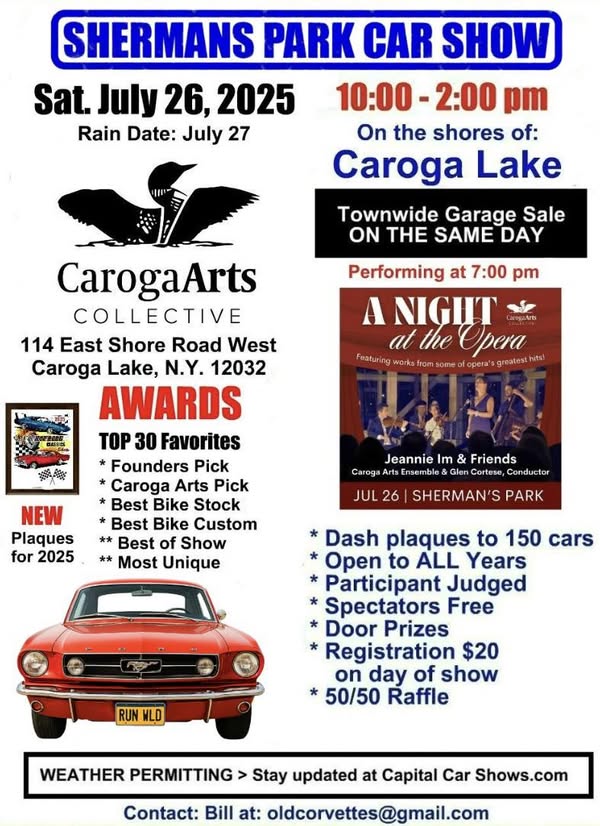 Shermans Park Car Show event at Caroga Arts Collective in Caroga Lake, NY on July 26, 2025