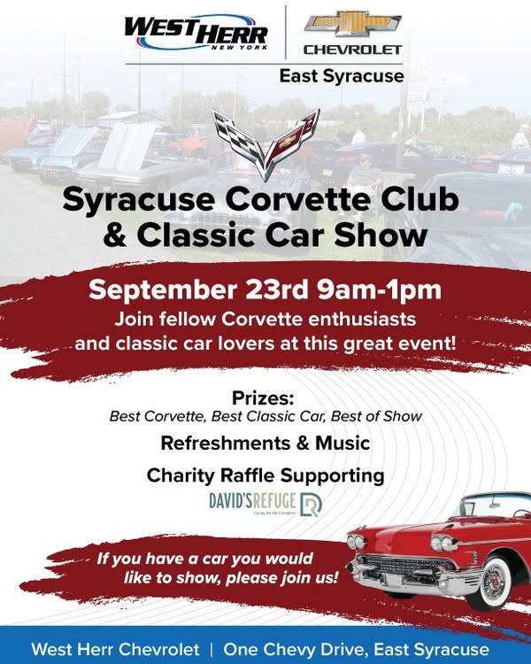 Syracuse Corvette Club & Classic Car Show event at West Herr Chevrolet in East Syracuse, NY on September 23, 2025