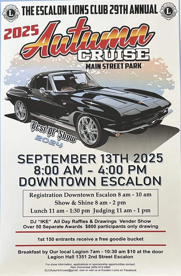 29TH ANNUAL AUTUMN CRUISE CAR SHOW event at 2003 Main St in Escalon, CA on September 13, 2025