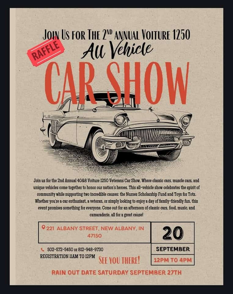 2nd Annual All Vehicle Veterans Car Show event at 221 Albany St. in New Albany, IN on September 20, 2025