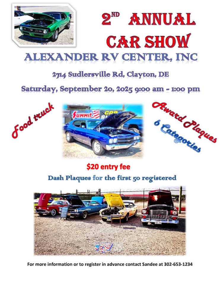 2nd Annual Car Show event at 2714 Sudlersville Rd in Clayton, DE on September 20, 2025