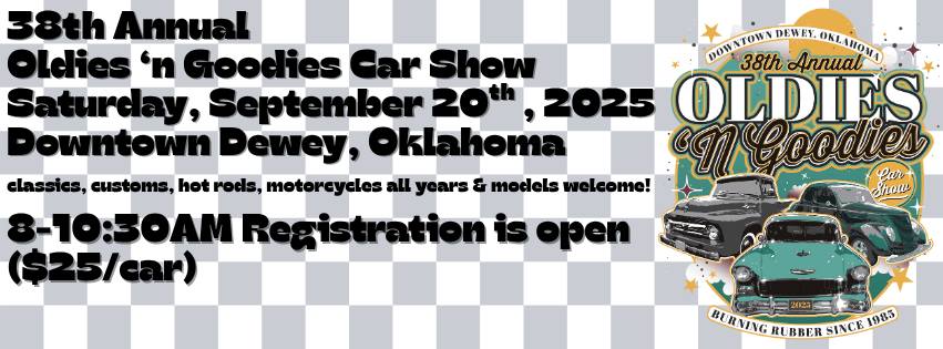 38th Annual Oldies 'n Goodies Car Show event at Tom Mix Museum in Dewey, OK on September 20, 2025