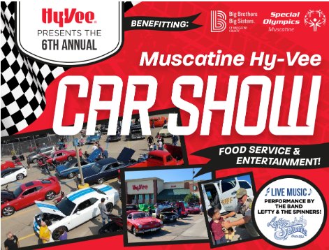 6th Annual Muscatine Hy-Vee Car Show event at 2400 2Nd Ave in Muscatine, IA on July 26, 2025