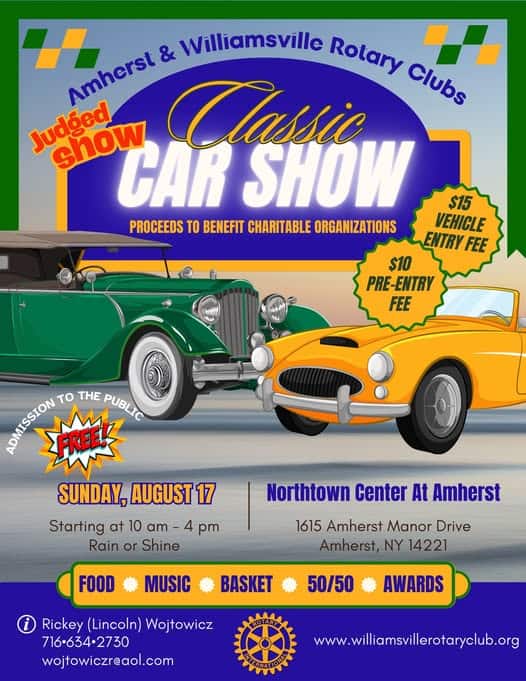 Amherst & Williamsville Rotary Clubs Classic Car Show event at Northtown Center at Amherst in Amherst, NY on August 17, 2025