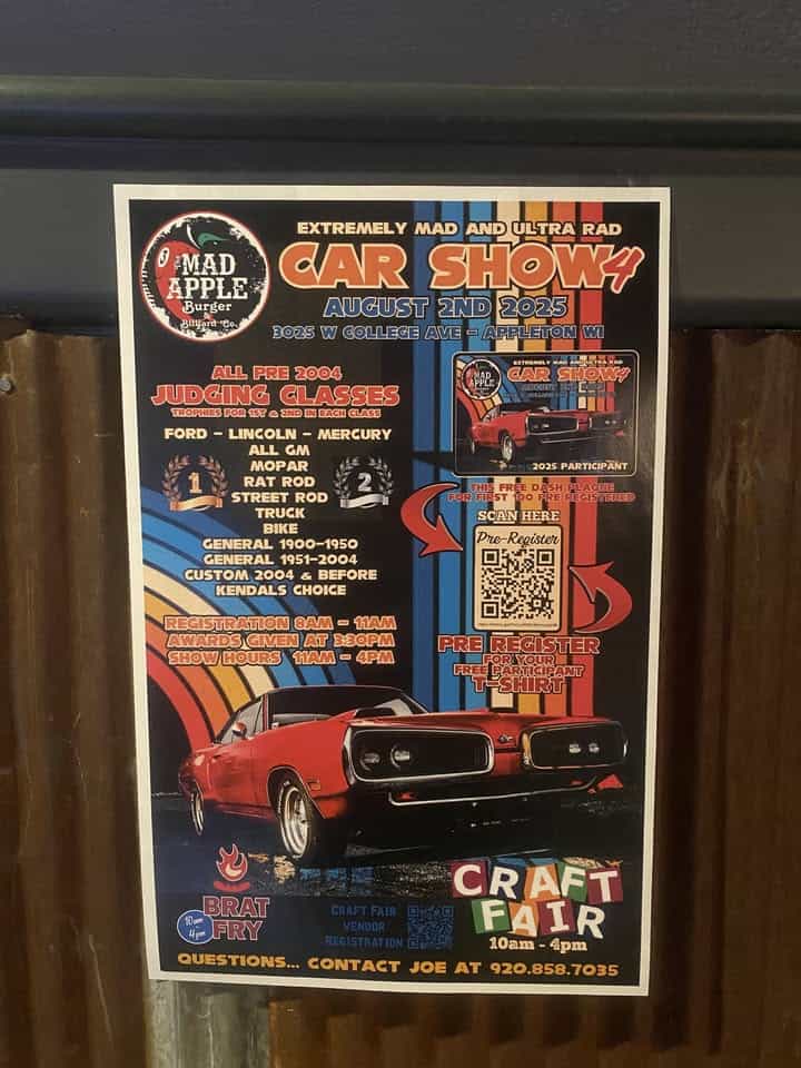 August 2nd Car Show event at 3025 W College Ave in Appleton, WI on August 2, 2025