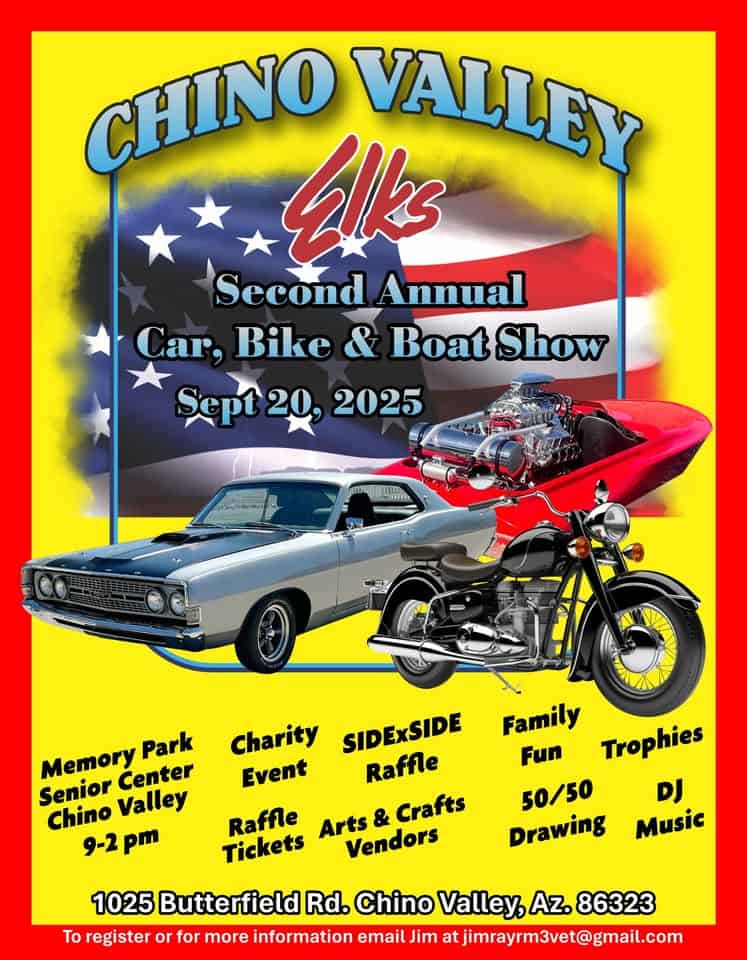 Car, Motorcycle and Boat Show and Craft show event at 1935 Voss Dr in Chino Valley, AZ on September 20, 2025