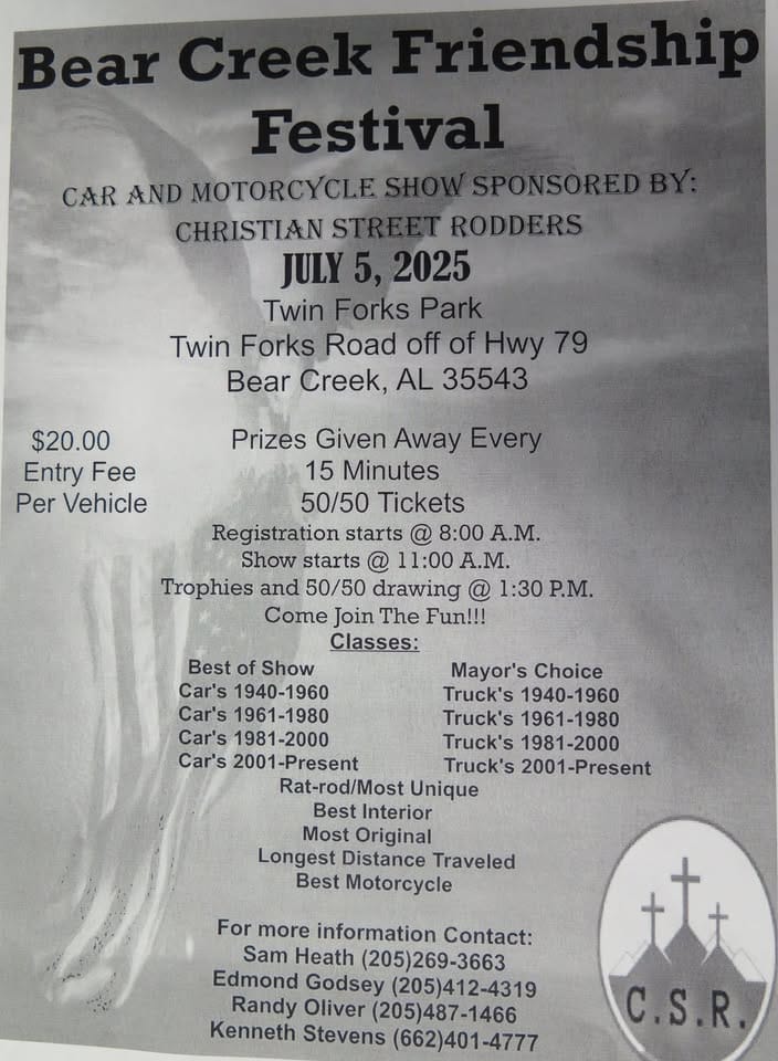 CAR SHOW event at Hubberts Plumbing And Repair in Bear Creek, AL on July 5, 2025