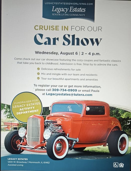 Car Show at Legacy Estates event at Legacy Estates in Monmouth, IL on August 6, 2025