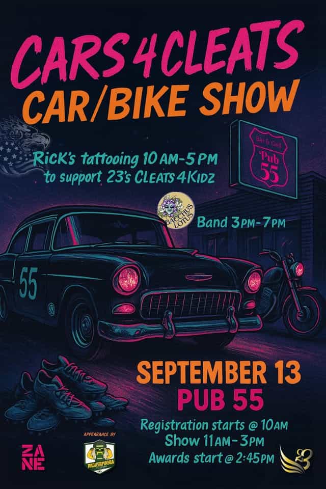 Cars 4 cleats event at 1441 Arbor Way in Kaukauna, WI on September 13, 2025