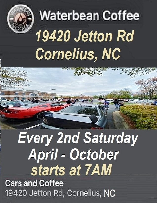 Cars and Coffee event at Waterbean Coffee in Cornelius, NC on April 8, 2025