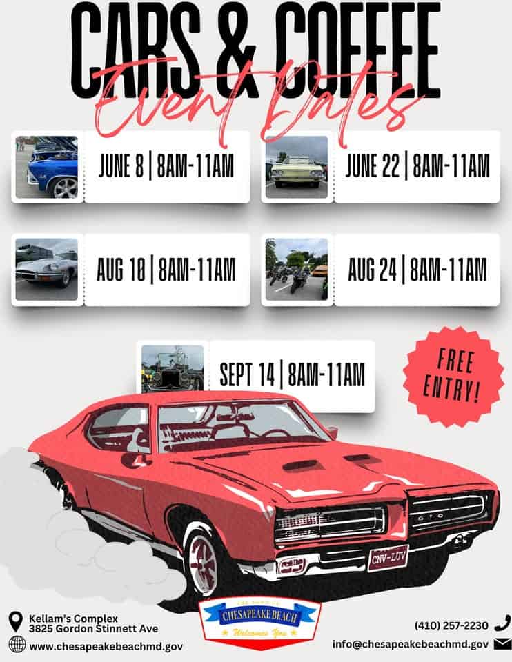 Cars & Coffee event at 3855 Gordon Stinnett Ave in Chesapeake Beach, MD on August 10, 2025