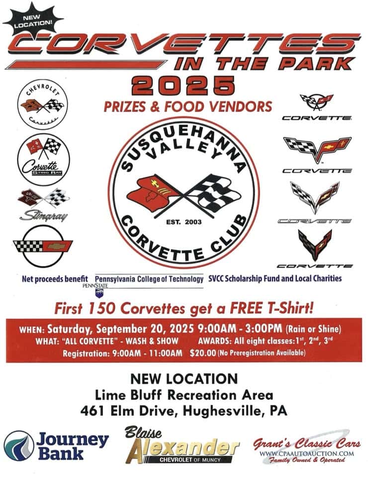 Corvettes in the Park event at Elm Drive in Hughesville, PA on September 20, 2025