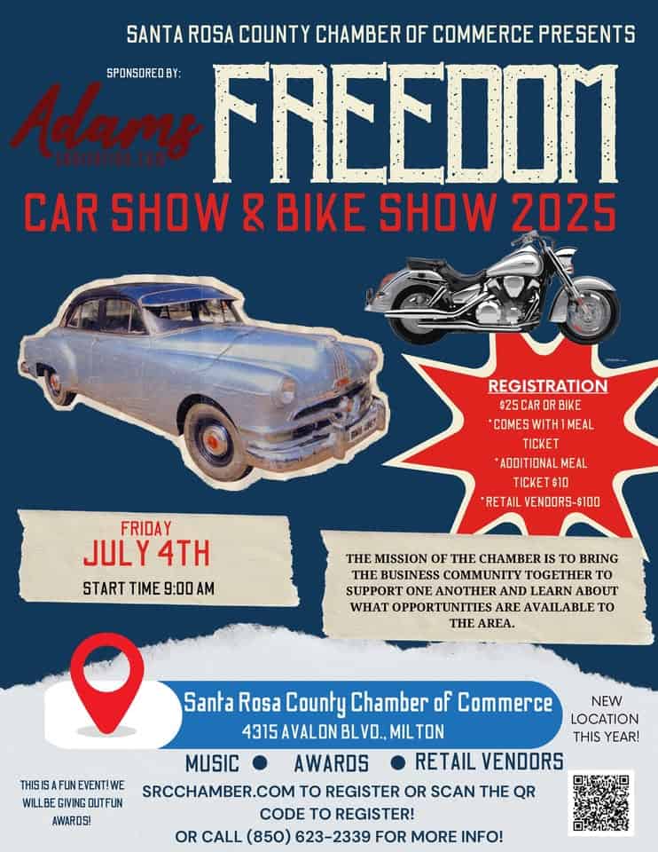 Freedom Car & Bike Show hosted by SRC Chamber of Commerce event at 6738 Dixon St in Milton, FL on July 4, 2025
