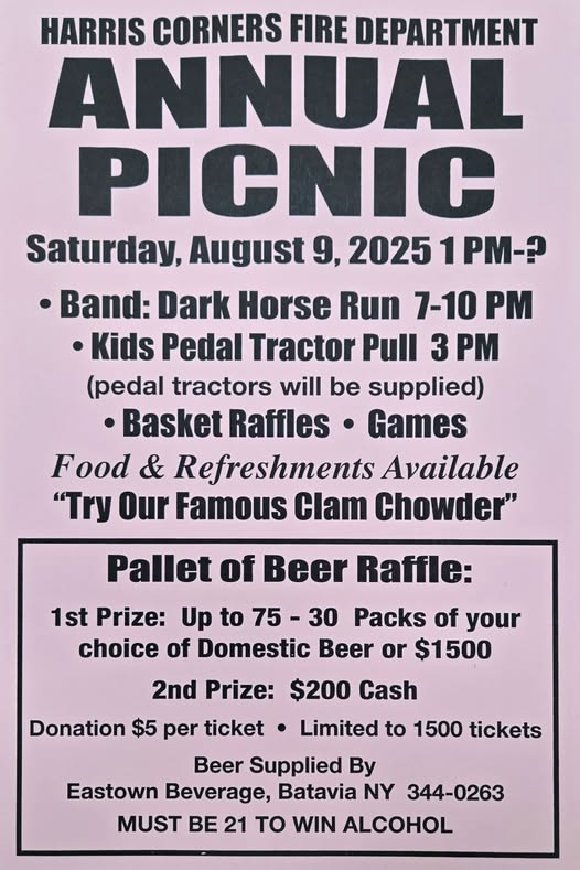 Harris Corners Fire Department Annual Picnic event at Harris Corners Fire Department in Batavia, NY on September 8, 2025