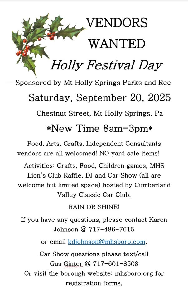 Holly Festival Day 2025 event at 312 Chestnut St in Mt Holly Springs, PA on September 20, 2025