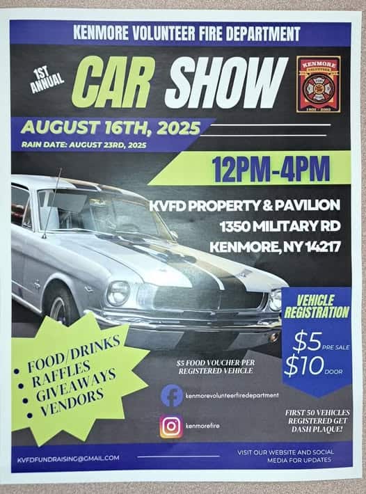 Kenmore Volunteer Fire Department Car Show event at KVFD Property & Pavilion in Kenmore, NY on August 16, 2025