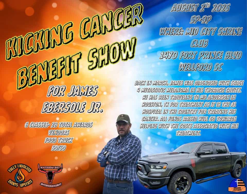 Kicking Cancer Benefit Show event at 1740 Fort Prince Blvd in Wellford, SC on August 2, 2025