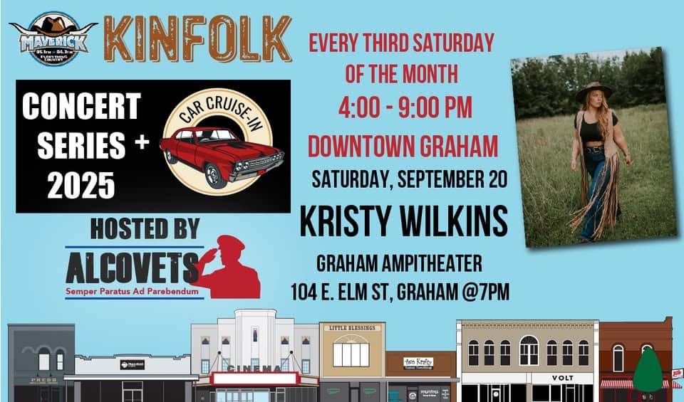 Kinfolk Concert and Cruise-in -Kristy Wilkins event at 104 E Elm St in Graham, NC on September 20, 2025