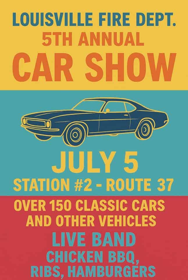 Louisville Vol. Fire Department 5th Annual Car Show event at 14818 State Highway 37 in Louisville, NY on July 5, 2025