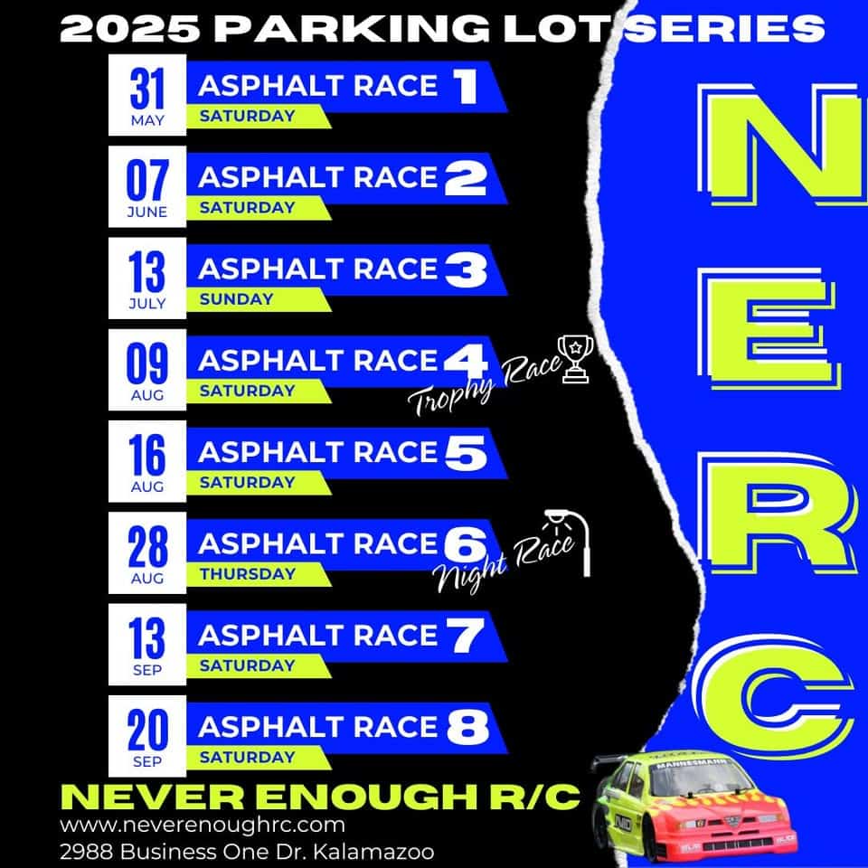 NEVER ENOUGH R/C - Parking Lot Series Asphalt Race 8 event at 2988 Business One Dr in Kalamazoo, MI on September 20, 2025