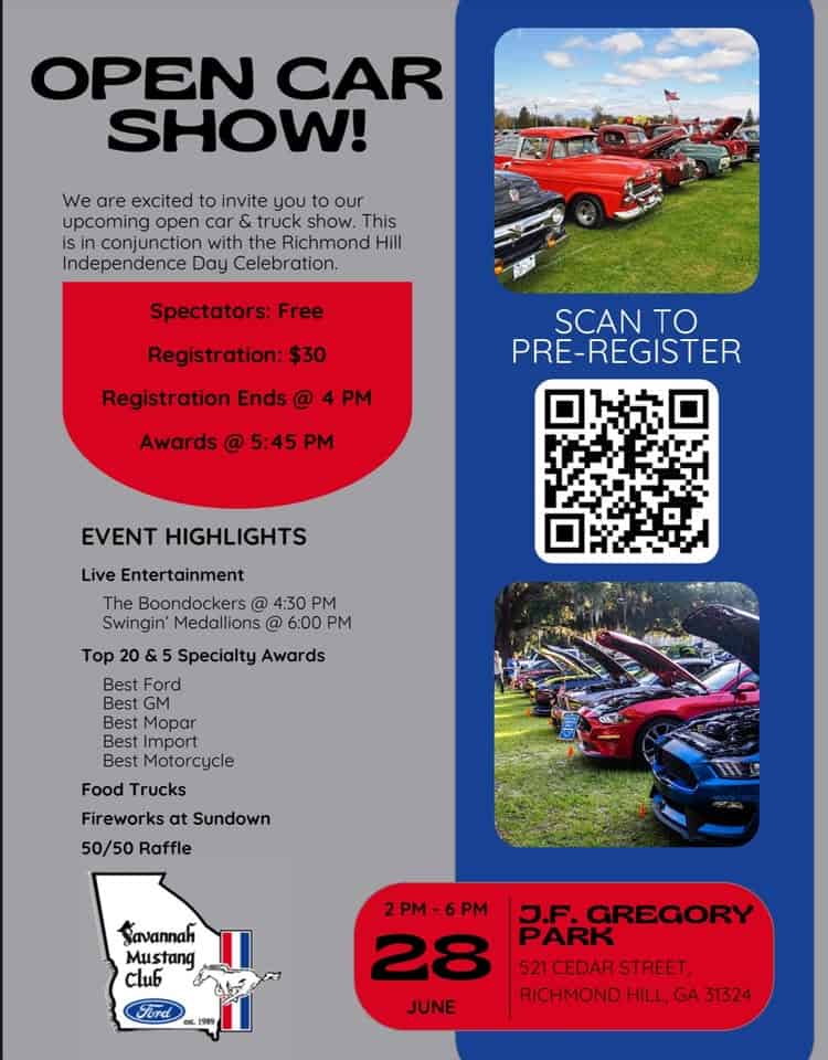 Open Car Show - RH Independence Day Celebration event at 521 Cedar St in Richmond Hill, GA on June 28, 2025
