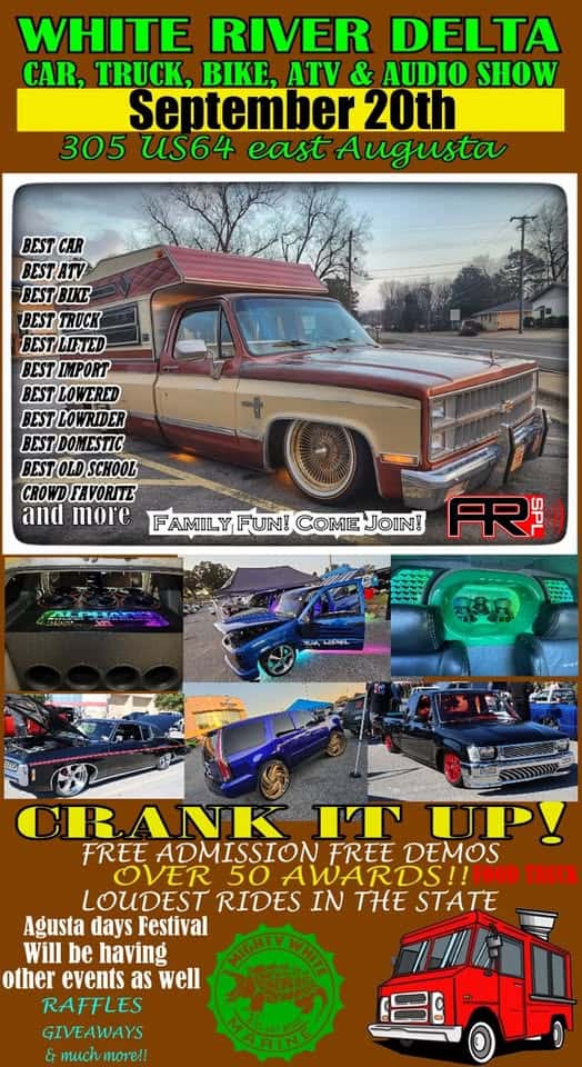 Second Annual Mighty White Marine car truck bike N Audio Show event at 305B East Hwy 64 in Augusta, AR on September 20, 2025